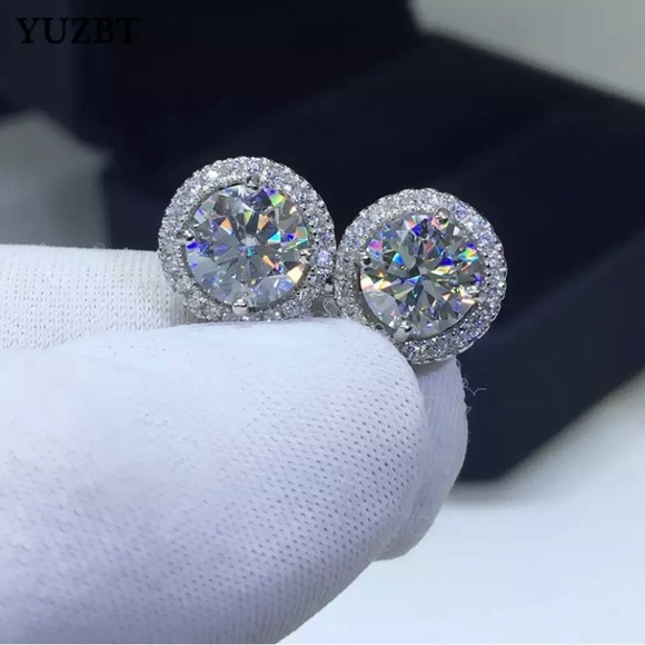 2CT+ All Moissanite Halo Stud Earrings in 925 Sterling...